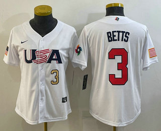 Women's USA Baseball #3 Mookie Betts Number 2023 White World Classic Replica Stitched Jersey,We sell and wholesale Women's USA Baseball #3 Mookie Betts Number 2023 White World Classic Replica Stitched Jersey on line form chian!